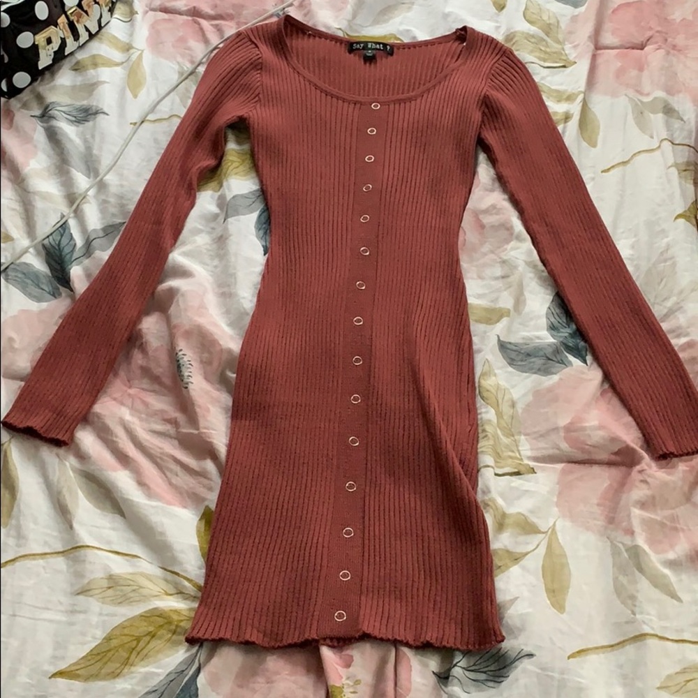 Say What? brand mauve tight sweater dress